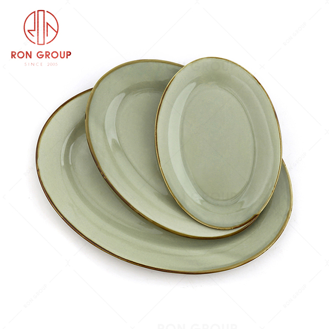 RonGroup New Color Morandi Chip Proof Porcelain  Collection - Ceramic Dinnerware Fish  Plate