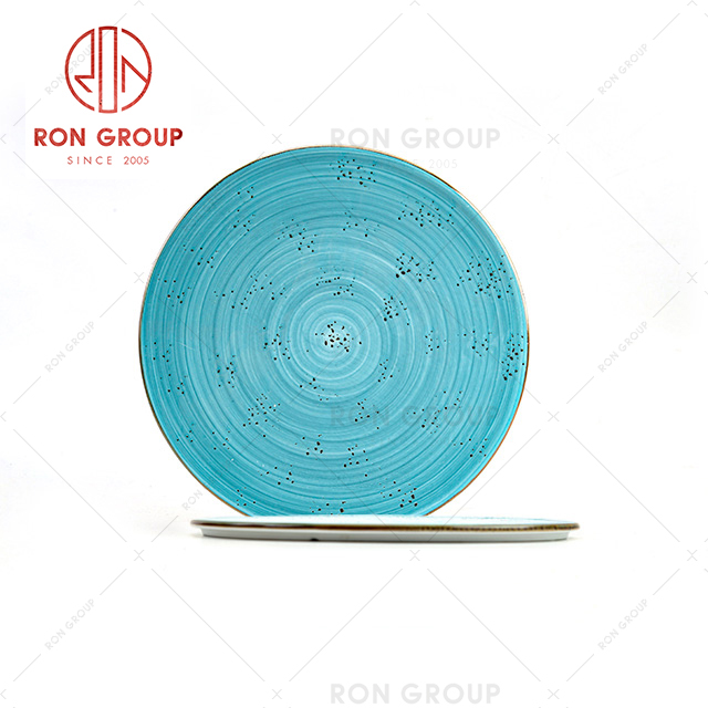 Fine dining restaurant plates dinnerware ceramic dish blue round flat plate