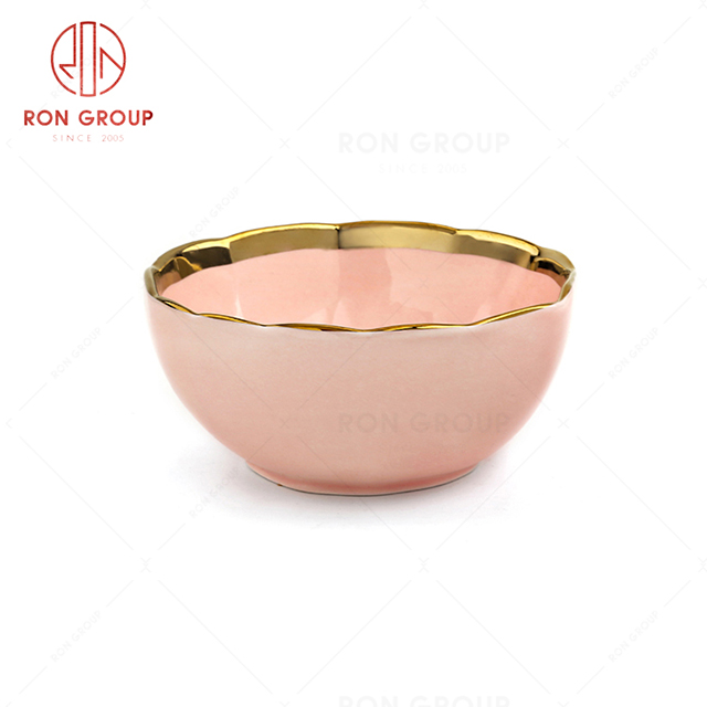 Lovely style restaurant tableware petal shape hotel dinnerware pink rice noodles deep bowl