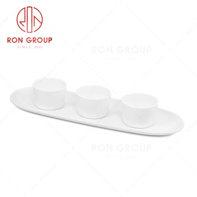 RN0037P06626-27 Wholesale Classic Elegant White Ceramic Snack Plate and Snack Bowl