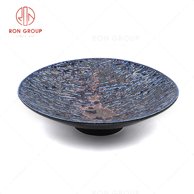 RN0660P00399  Hot Sale Unique Design Exquisite Blue Agate Series  Ceramic High Stand Plate