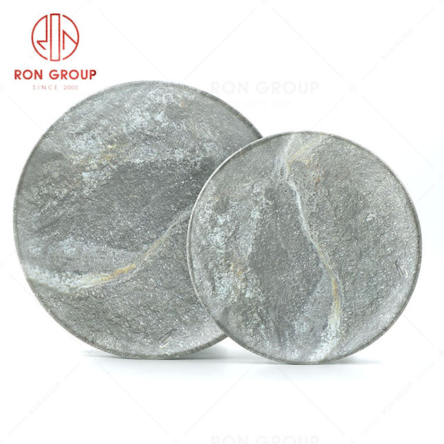 RN0039M00016-17 Hot Sale High Quality Durable Grey Stone Grain Melamine Round Plate