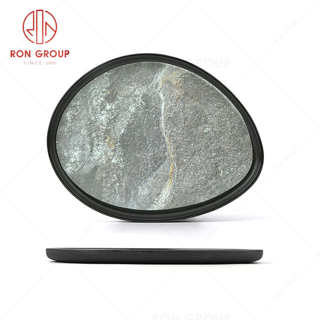 RN0039M00013 Hot Sale High Quality Durable Grey Stone Grain Melamine  Shaped Plate