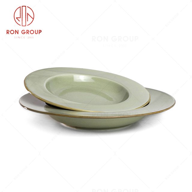 RonGroup New Color Morandi Chip Proof Porcelain  Collection - Ceramic Dinnerware Broadside Round Meal  Plate