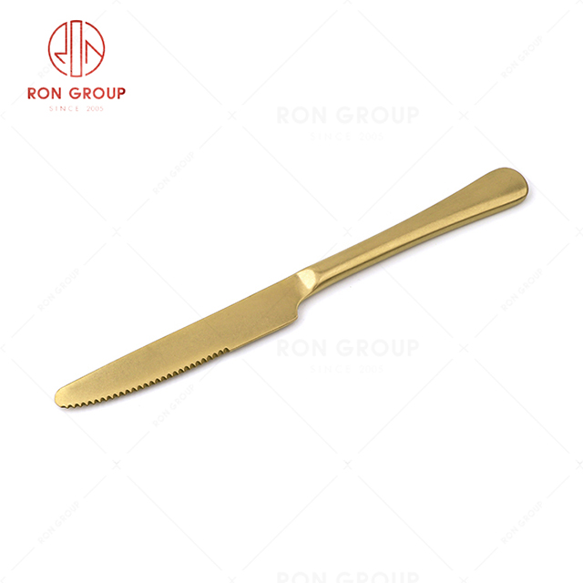 RN0178E00367 Wholesale High Quality Gold Stainless Steel Cutlery Tony Series -- Table Knife 