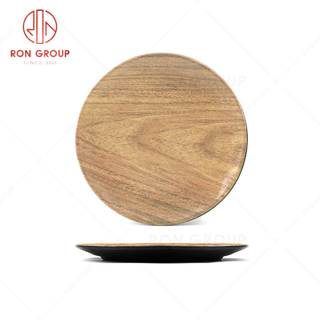 RN0039M00067-68-69  Hot Sale High Quality Durable Brown Wood Grain Melamine Round Plate