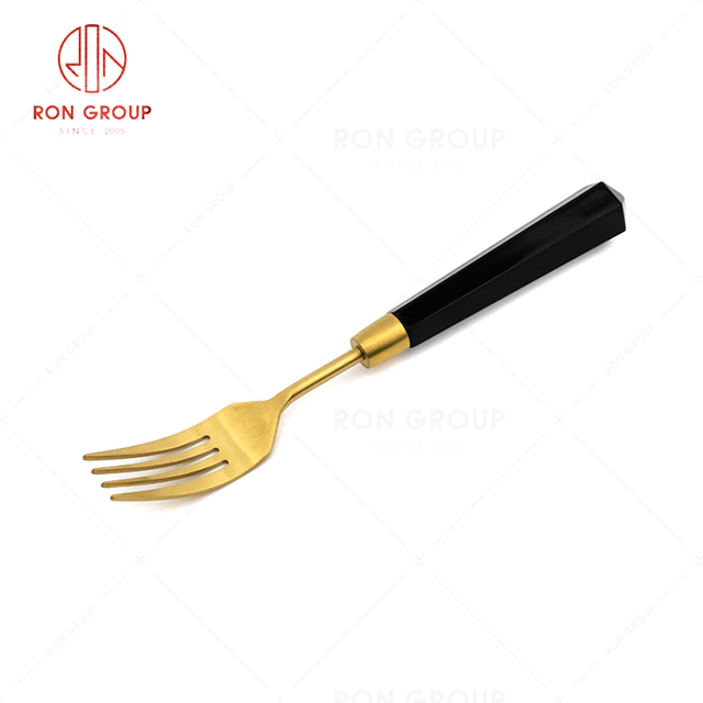 RN0068E00843 Unique Design Exquisite Durable Golden Diamond Handle Stainless Steel Dessert Fork