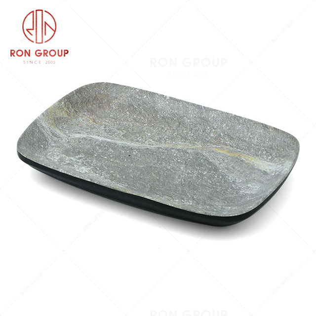 RN0039M00009 Hot Sale High Quality Durable Grey Stone Grain Melamine  Rectangular Plate