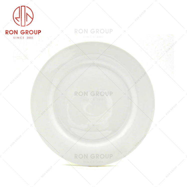 Wholesale supply restaurant tableware hotel dinner ceramic white flat round plate