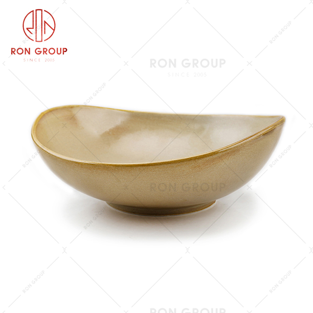 Hot sale wholesale ceramic watermelon bowl stoneware soup bowl plate set golden color factory direct to customers best quality hotel crockery 