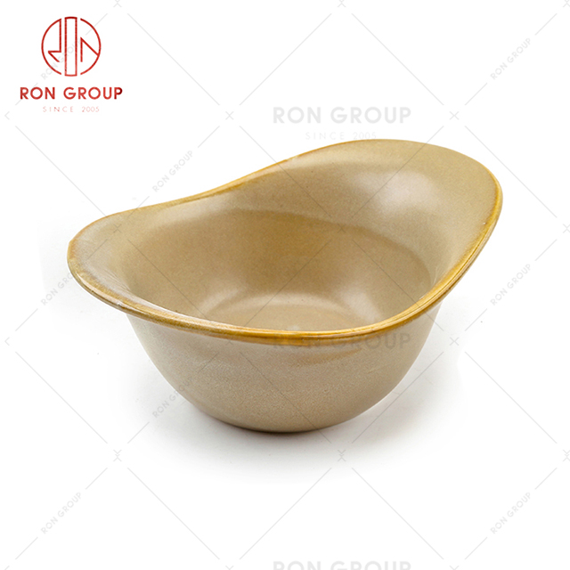 Hot sale wholesale ceramic salad bowl retro style golden color factory direct to customers best quality five star hotel crockery 