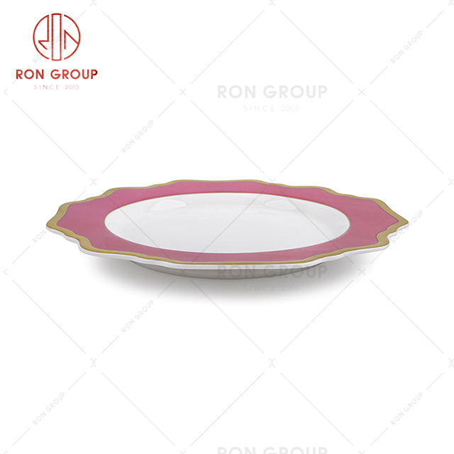 Affordable elegant design restaurant tableware hotel engagement party pink high quality ceramic plate