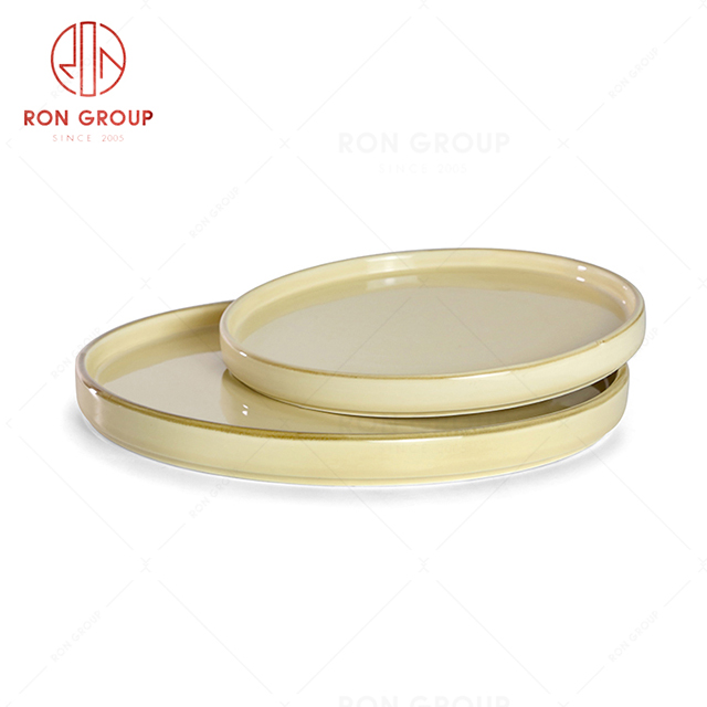 RonGroup New Color Custard Chip Proof Porcelain  Collection - Ceramic Dinnerware Round Plate