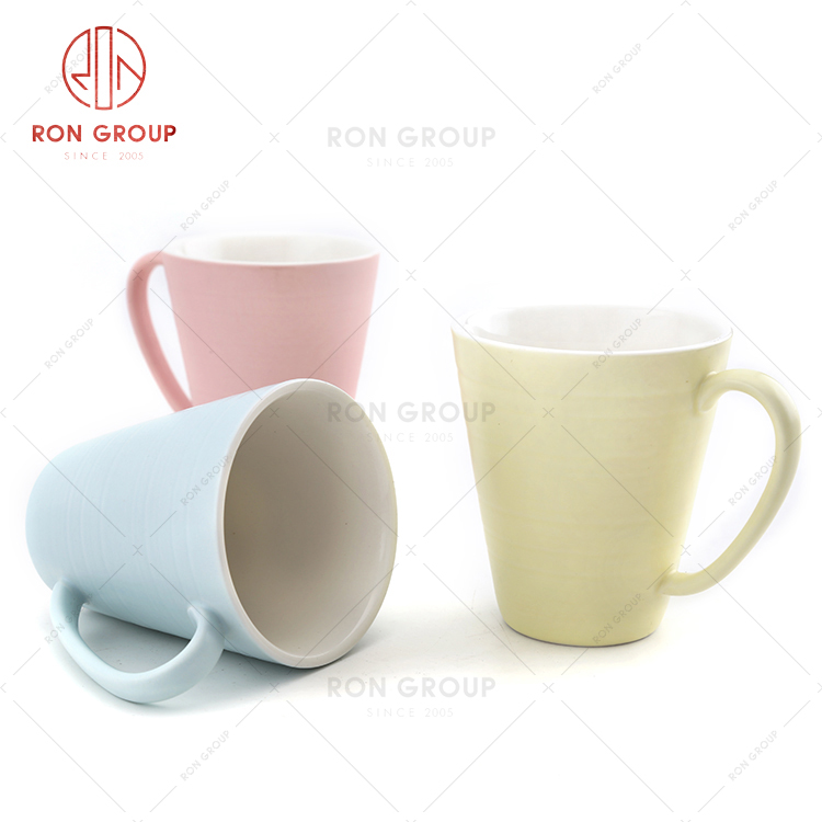 Large opening stripe design hot selling hotel cup set coffee shop ceramic exquisite coffee flower tea cup