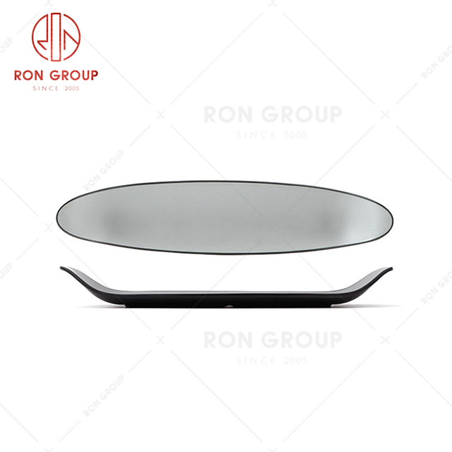 RN0011M02364  Wholesale High Quality Durable Rock Grey Melamine Long Dish