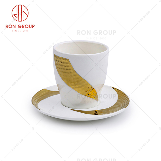 Premium design restaurant gold plated cup set star hotel tea water coffee cup with plate