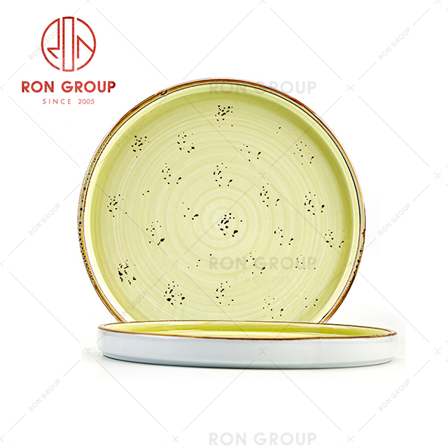 Wholesale Restaurant Custom Logo Yellow Round Ceramic Dinner Plates