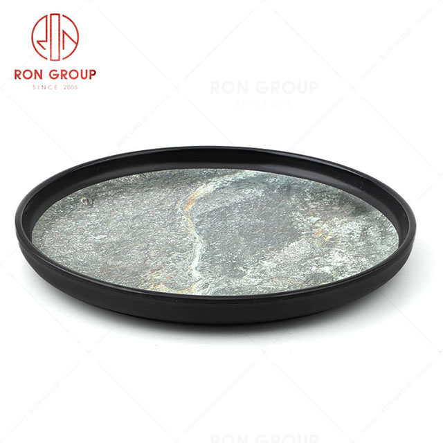 RN0039M00006-07-08  Hot Sale High Quality Durable Grey Stone Grain Melamine  Round Plate