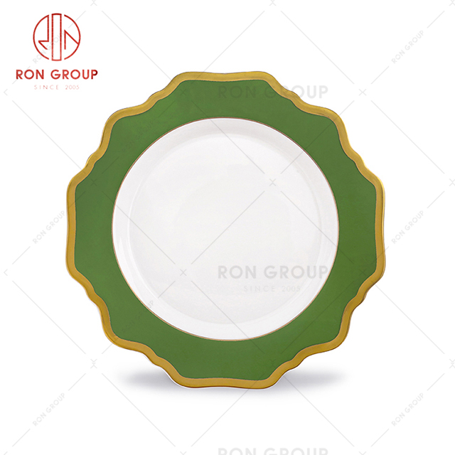 Unique trendy hotel wedding party green high-quality plate restaurant outdoor activity service plate