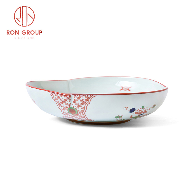 Creative Asian style porcelain dinnerware set restaurant hotel supplies porcelain shallow bowl