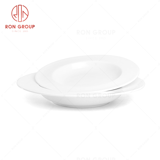 RonGroup New Color Matte White Chip Proof Porcelain  Collection - Ceramic Dinnerware Broadside Round Meal Plate