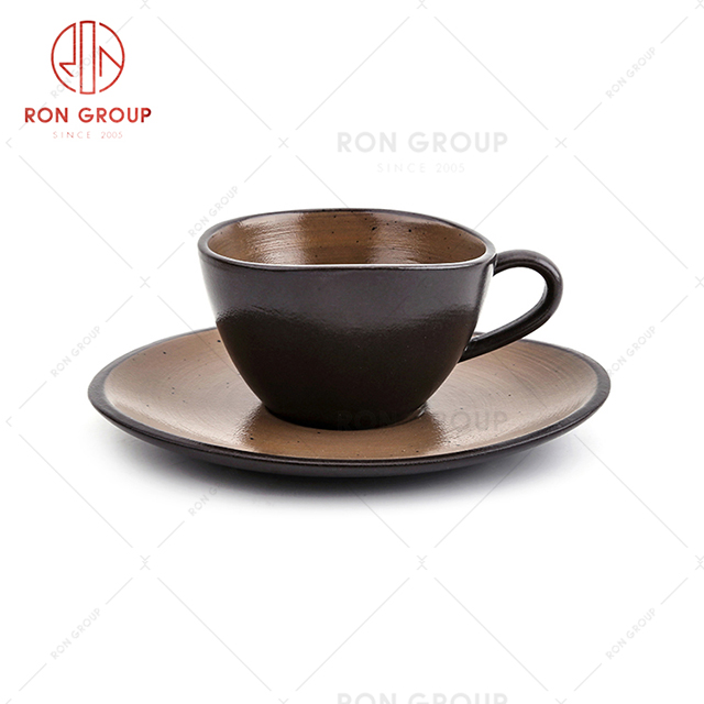 Advanced solid color design restaurant coffee cup set hotel conference event cup with plate