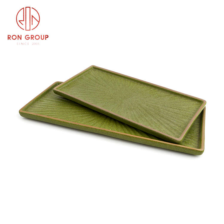 Fantastic Asian style ceramic dinnerware set restaurant hotel use ceramic blade grain rectangle plate