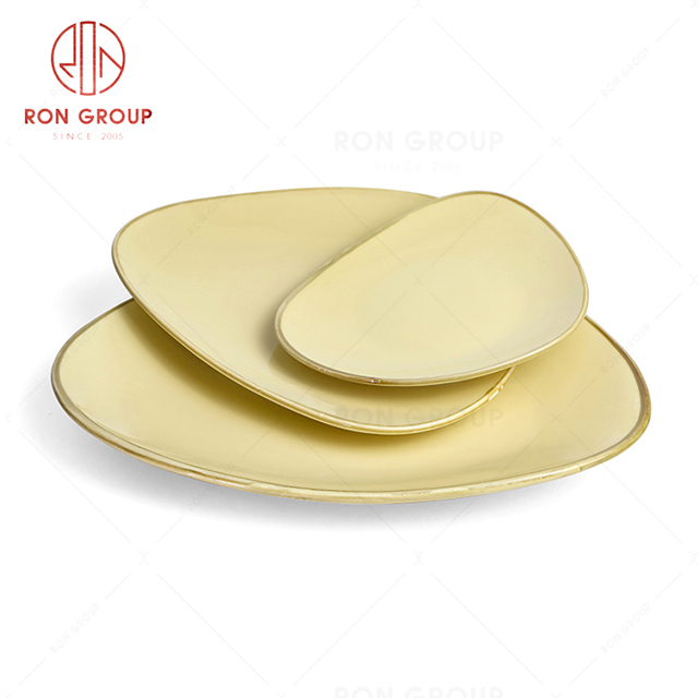 RonGroup New Color Custard Chip Proof Porcelain  Collection - Ceramic Dinnerware Trigon  Plate