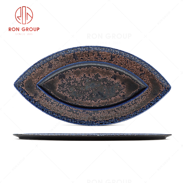 RN0660P00263 Hot Sale High Quality Blue Agate Ceramic Wanfu Leaf Plate