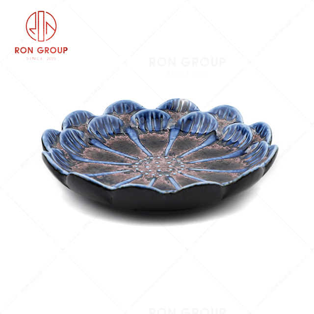 RN0660P00314 Hot Selling Unique Design Blue Agate Ceramic Lotus Bowl