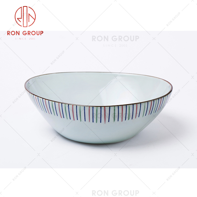 Korean oblique mouth ceramic bowl set high quality salad bowl for hotel