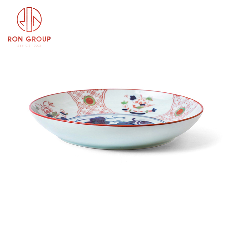 Good price Asian style porcelain dinnerware set restaurant hotel supplies porcelain shallow soup plate
