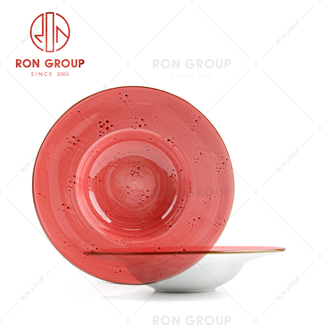 red color party use dessert plate sets Nordic style shallow round plate