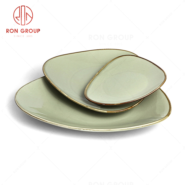 RonGroup New Color Morandi Chip Proof Porcelain  Collection - Ceramic Dinnerware Trigon Plate