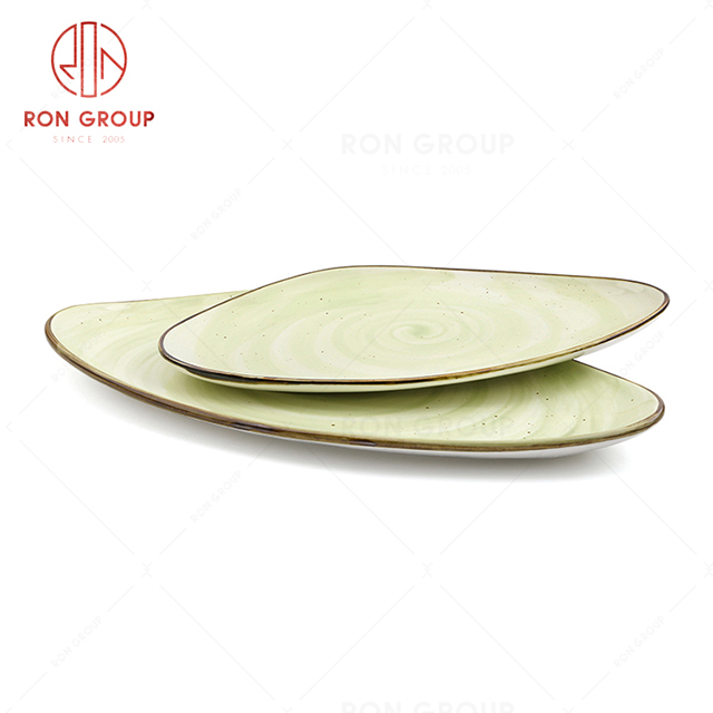 RonGroup New Color Apple Green  Chip Proof Porcelain  Collection - Ceramic Dinnerware Triangular Narrow Plate