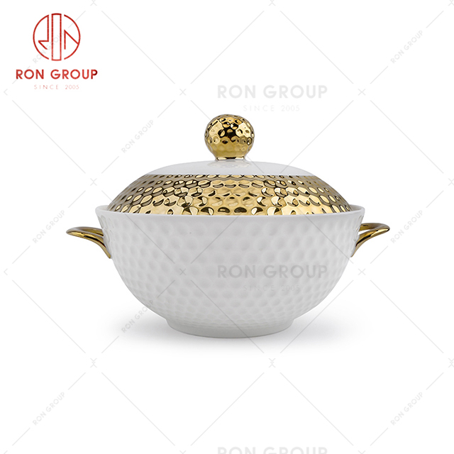 Promotion hotel annual meeting tableware restaurant gold plated design dustproof soup bowl