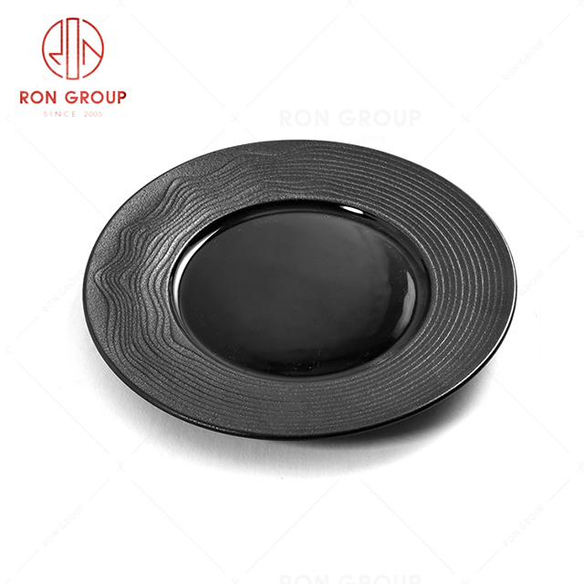 Low key modern style restaurant tableware frosted black water gain round plate