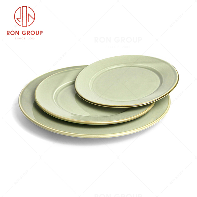 RonGroup New Color Morandi Chip Proof Porcelain  Collection - Ceramic Dinnerware Flat Round Plate