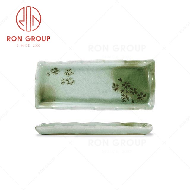 RN0039P02590 Hot Selling Unique Design Green Porcelain Rectangular Dish