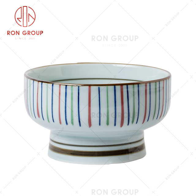 OEM small ceramic rice dessert bowls rainbow ceramic rim bowl