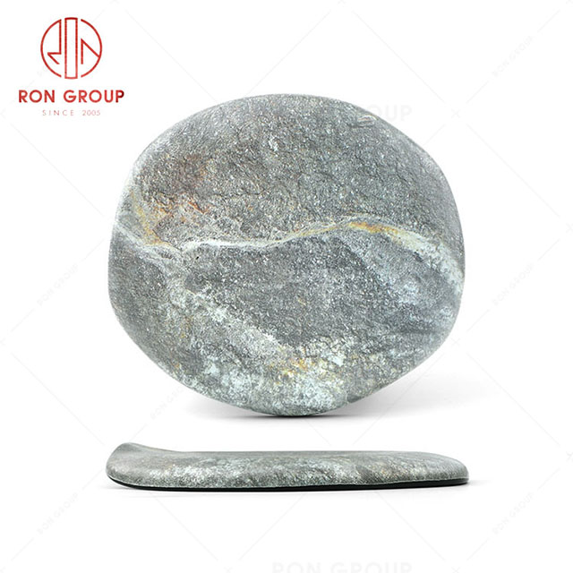 RN0039M00039 Hot Sale High Quality Durable Grey Stone Grain Melamine Round Plate