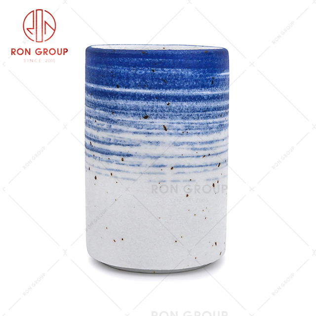 Hand painted deep sea blue dot ink style creative restaurant activity gift ceramic cup