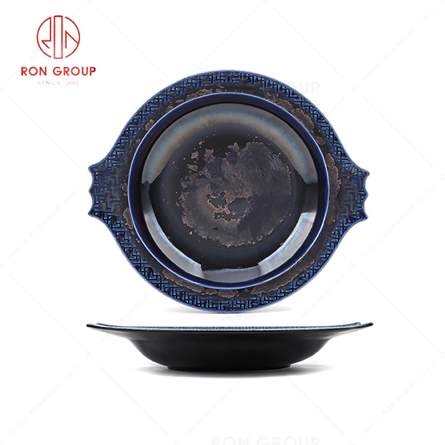 RN0660P00280 Hot Selling High Quality Exquisite Blue Agate Ceramic  Round Soup Plate