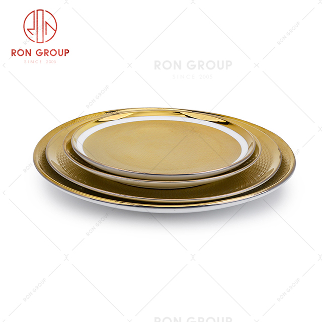 Hot sale fashionable design hotel tableware restaurant gold-plated high-quality round shadow plate
