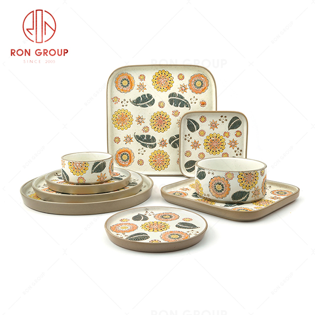 American style orange retro hand-painted printed ceramic tableware, breakfast tableware, brunch tableware, afternoon tableware