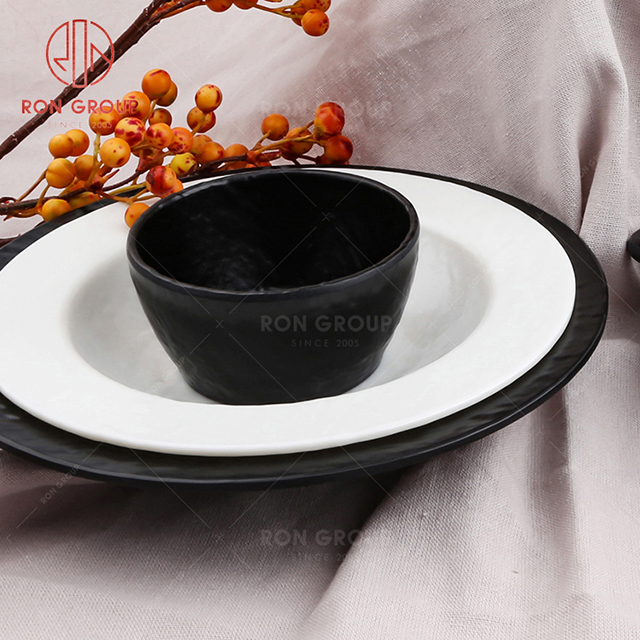 wholesale price charger plate high quality rounded  black dinner noodle bowel for restaurant