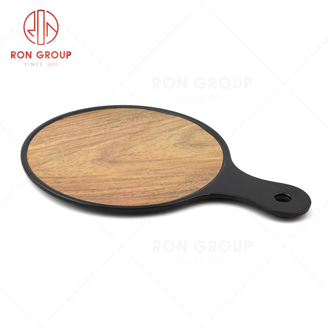 RN0039M00071-76  Hot Sale High Quality Durable Brown Wood Grain Melamine Pizza Plate