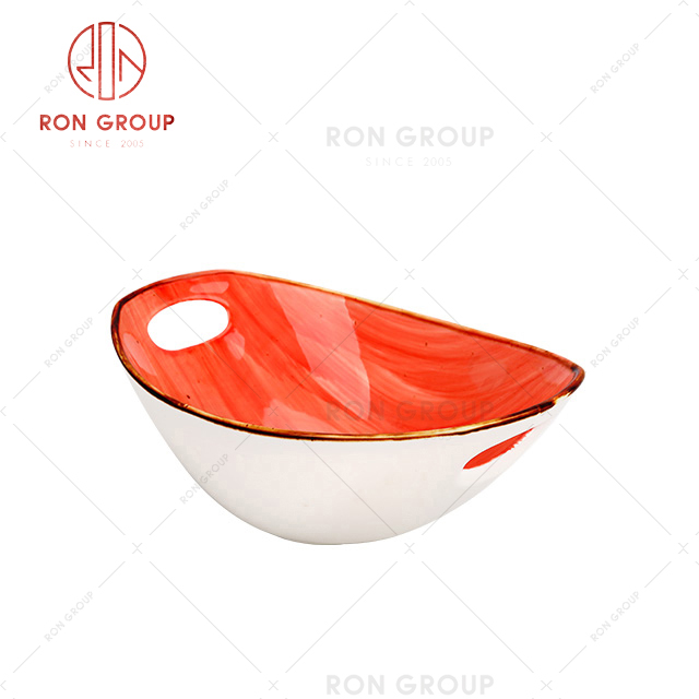 hot sale Foshan factory ceramic unbreakable tableware restaurant use double hole long deep bowl 