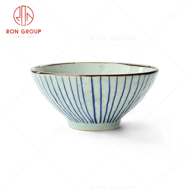 Timeless stripe design restaurant ceramic tableware durable bowl