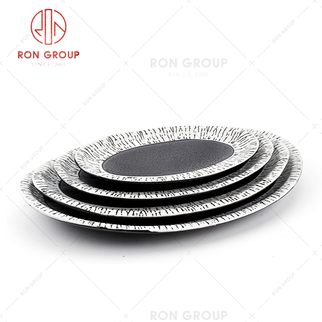 High quality ceramic black custom design oval appetizer plate